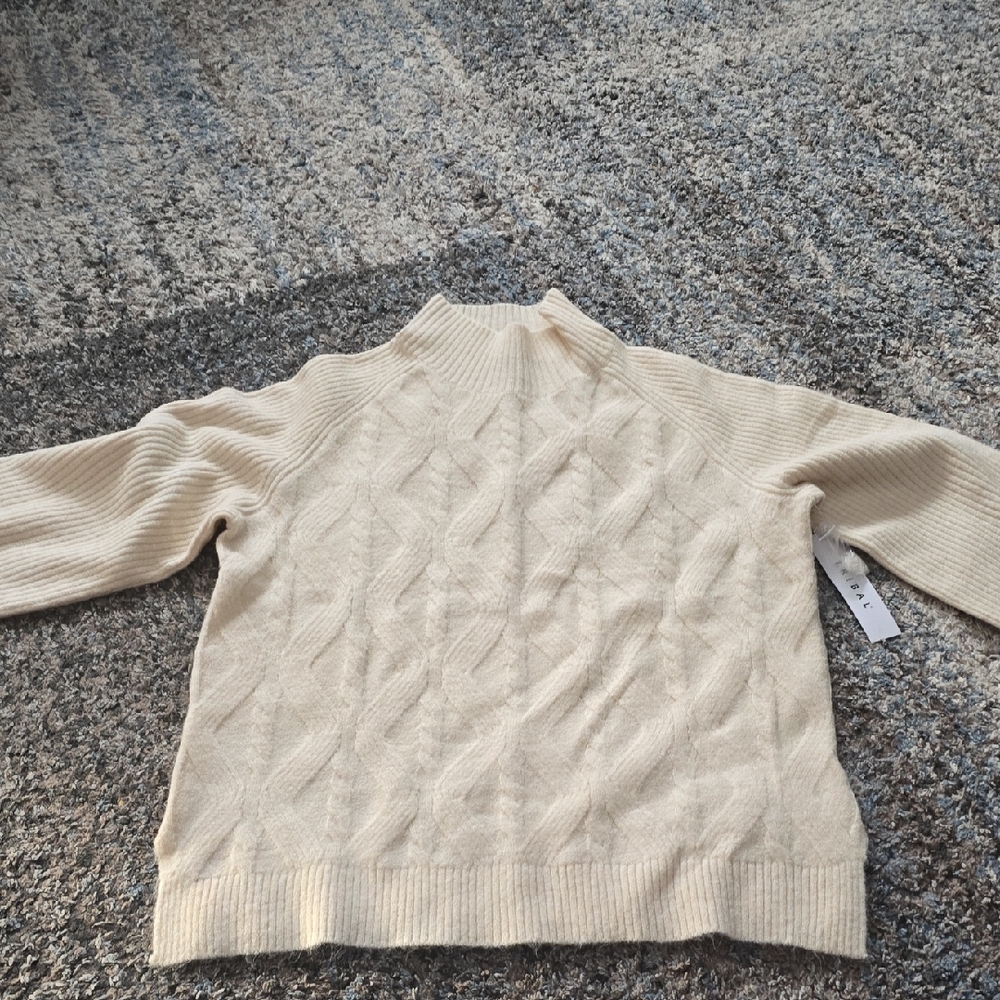 Tribal Cream Textured Women's Turtleneck Sweater
